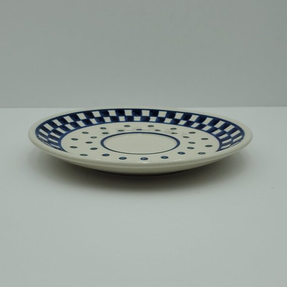 Polish Pottery Blue Checkerboard Dots Salad Plate Blue Checks Saucer - Picture 5 of 6